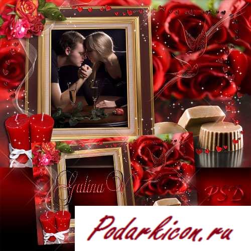 Романтичная рамка - Розы и шоколад